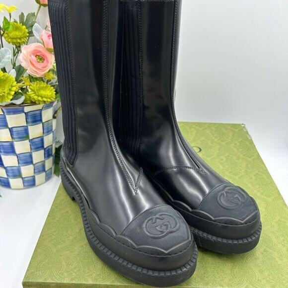 Women women’s Gucci interlocking G leather boots size 38 made in Italy - Picture 1 of 13